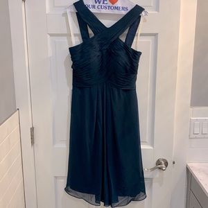 NWT Azazie navy blue knee length bridesmaid dress - style Amani